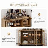 YHAOWORKS Sideboard Buffet Cabinet with Storage - Modern Fluted Glass 3 Doors Accent Storage Cabinet with Metal Legs, Wood Credenza for Living Room (Walnut 1PC) YHAOWORKS