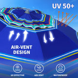 AMMSUN 7ft Heavy Duty High Wind Beach Umbrella Parasols with sand anchor & Tilt Sun Shelter, UV 50+ Protection Outdoor Sunshade Umbrellas Carry Bag for Patio Garden Pool Backyard Stripe Blue AMMSUN