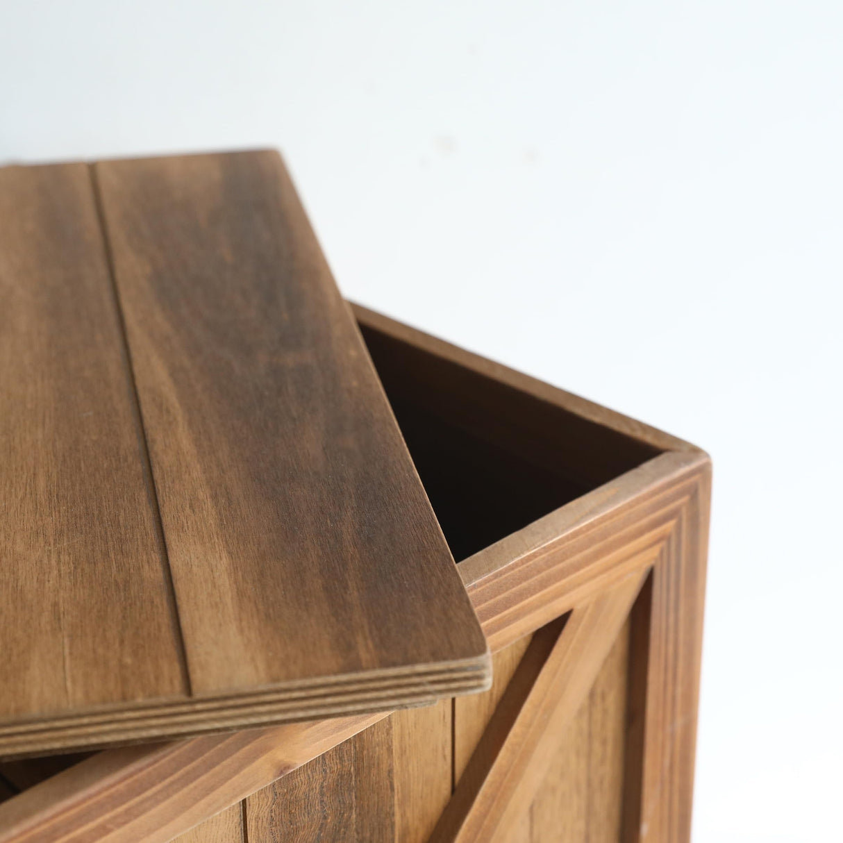 COLLECTIVE HOME - Wood Storage Ottoman, Rustic Storage Stool, 2 Pack Cube Seat Foot Rest Stool, Accent Side Table, Metal Storage Bin for Living Room Furniture, 16"/12" (Wood, barn Door) COLLECTIVE HOME