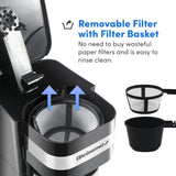 Elite Gourmet EHC114 Personal Single-Serve Compact Coffee Maker Brewer Includes 14Oz. Thermal Travel Mug with Stainless Steel Interior, Compatible with Coffee Grounds, Reusable Filter, Black Elite Gourmet