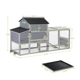 COZIWOW 82" Large Wooden Chicken Coop, Outdoor Rabbit Hutch, Guinea Pig Pet House with Wheels, Sunshine Board, Asphalt Roof, Ramp, Openable Top, Door, Window, Pull-Out Tray, Indoor Bunny Cage (Gray) COZIWOW