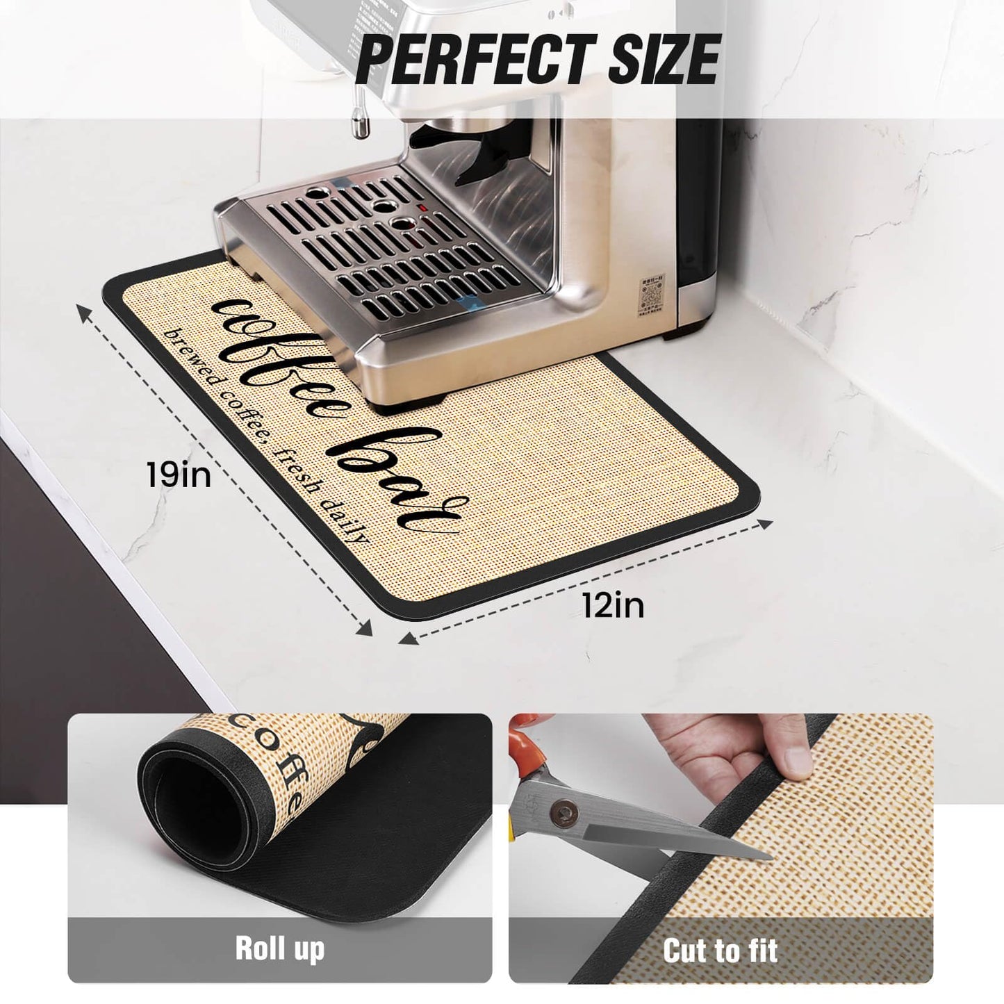 DK177 Coffee Mat Coffee Bar Mat Hide Stain Absorbent Drying Mat with Waterproof Rubber Backing Fit Under Coffee Maker Coffee Machine Coffee Pot Espresso Machine Coffee Bar Accessories