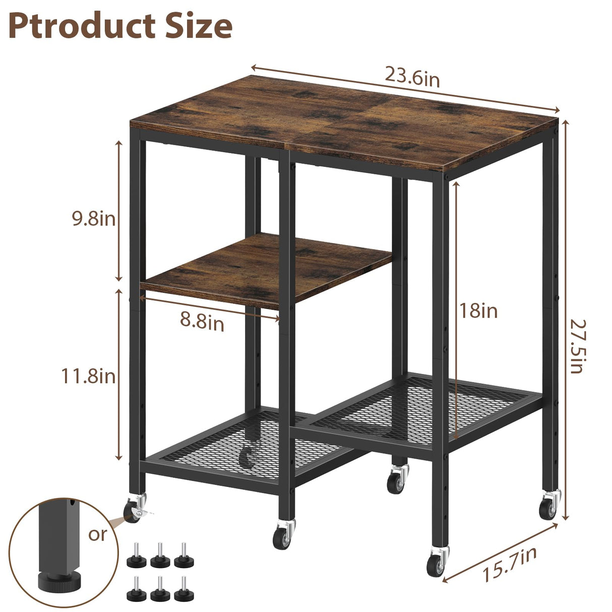 Kitchen Microwave Cart with Wheels,Coffee Bar Table Station,4-Tier Rolling Baker's Oven Rack,Small Appliance Storage Shelf,Utility Trolley Side Table for Kitchen,Office, Living Room (Rustic Brown) OGEMXU