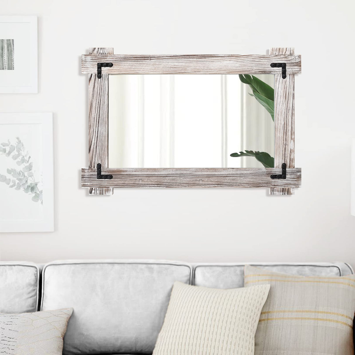 MeMoreCool Farmhouse Rustic Wood Framed Bathroom Mirror, Decorative Wall Mounted Rectangular Mirror for Bedroom, Living Room, or Bathroom, 24x36 Inch, White MeMoreCool