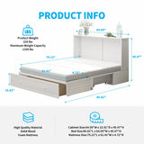 Mjkone Murphy Bed Cabinet, Queen Murphy Bed with Tri-Fold Mattress and USB Charging Station, Space-Saving Cube Beds with 2 Large Drawers for Living Room Guest Room Bedroom -White Mjkone