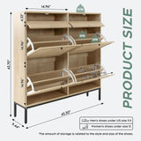 Brafab Freestanding Shoe Cabinet with 4 Flip Drawers, Natural Rattan Shoe Storage Organizer, Slim Shoe Storage for Entryway, Hallway Brafab