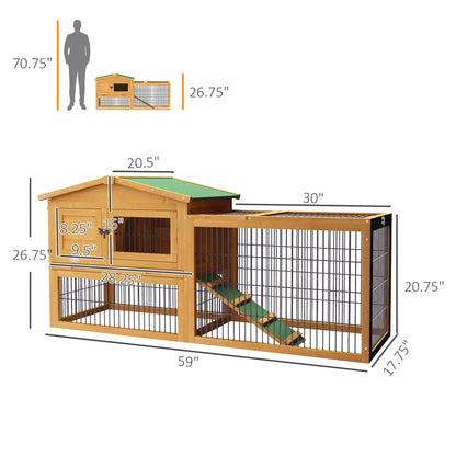 PawHut Rabbit Hutch, 2 Story Outdoor Bunny Cage with Slide-Out Tray, Run Cage, Openable Top for Rabbits, Guinea Pig, Yellow