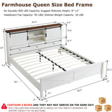 Farmhouse Antique White Queen Bed Frame with Storage Headboard and Barn Door Elegance T4TREAM