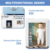 Twin Low Loft Bed for Kids, Twin Size Solid Frame with Drawer and Stairs, Modern Space-Saving Bed, Loft Bed with Storage, Strong Wood Slats Support, Under-Bed Playroom, No Box Spring Needed (White) Lyngins