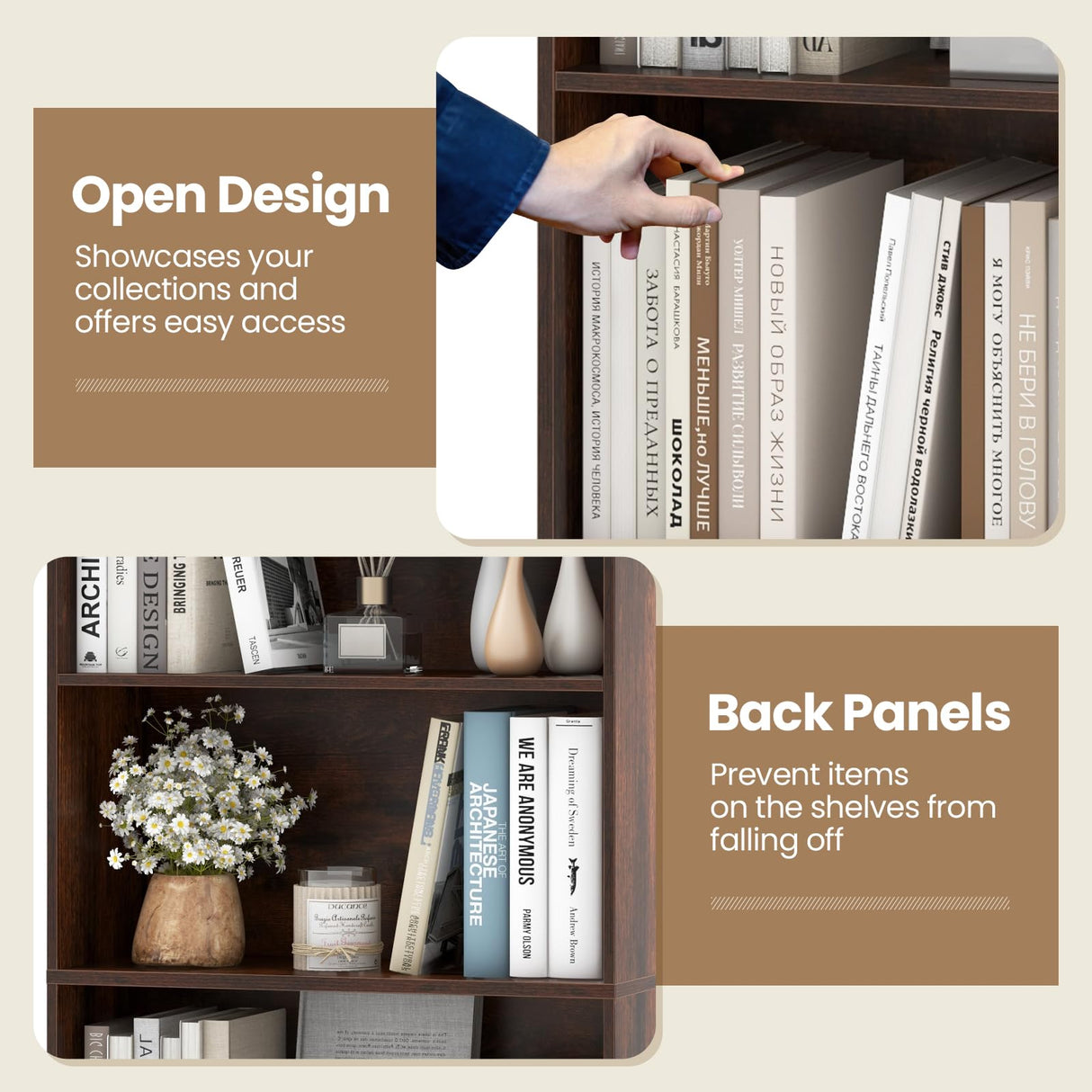 Giantex 6-Tier Bookcase, 70" Tall Wooden Bookshelf, Freestanding Storage Organizer w/Open Shelves, Anti-Tipping Kits, Modern Floor Standing Display Shelves for Living Room, Bedroom (1,Rustic Brown) Giantex