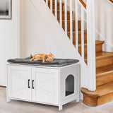 Homhedy Cat Litter Box Enclosure,Litter Box Furniture Hidden with Barn Door,Wooden Cat Washroom Furniture,Cat House,Fit Most of Litter Box,White Homhedy