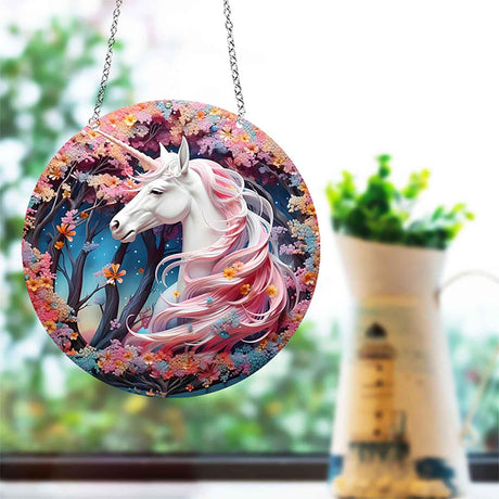 DTSFHTDAL Stained Acrylic Window Hanging, Animal Decoration Suncatcher for Window Suncatchers Sofa Wall Hanging Ornament TV Wall Hangings with Chain and Hook Indoor Hanging Art (Unicorn) DTSFHTDAL