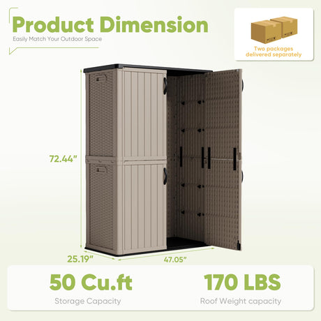 Devoko Outdoor Storage Cabinet 50 Cu Ft with Lockable Doors, Vertical Storage Shed Waterproof Patio Tools Storage Box for Sofa Cushions, Gardening Tools and Accessories (Beige) Devoko