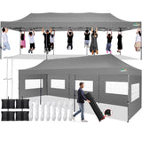 COBIZI 10x30 Pop up Canopy Tent 10x30 Canopy with 8 Sidewalls Waterproof Heavy Duty Commercial Canopy Tent for Parties Outdoor Tent Garden Gazebo Tent, Carry Bag with Wheel(10x30ft, Gray) COBIZI