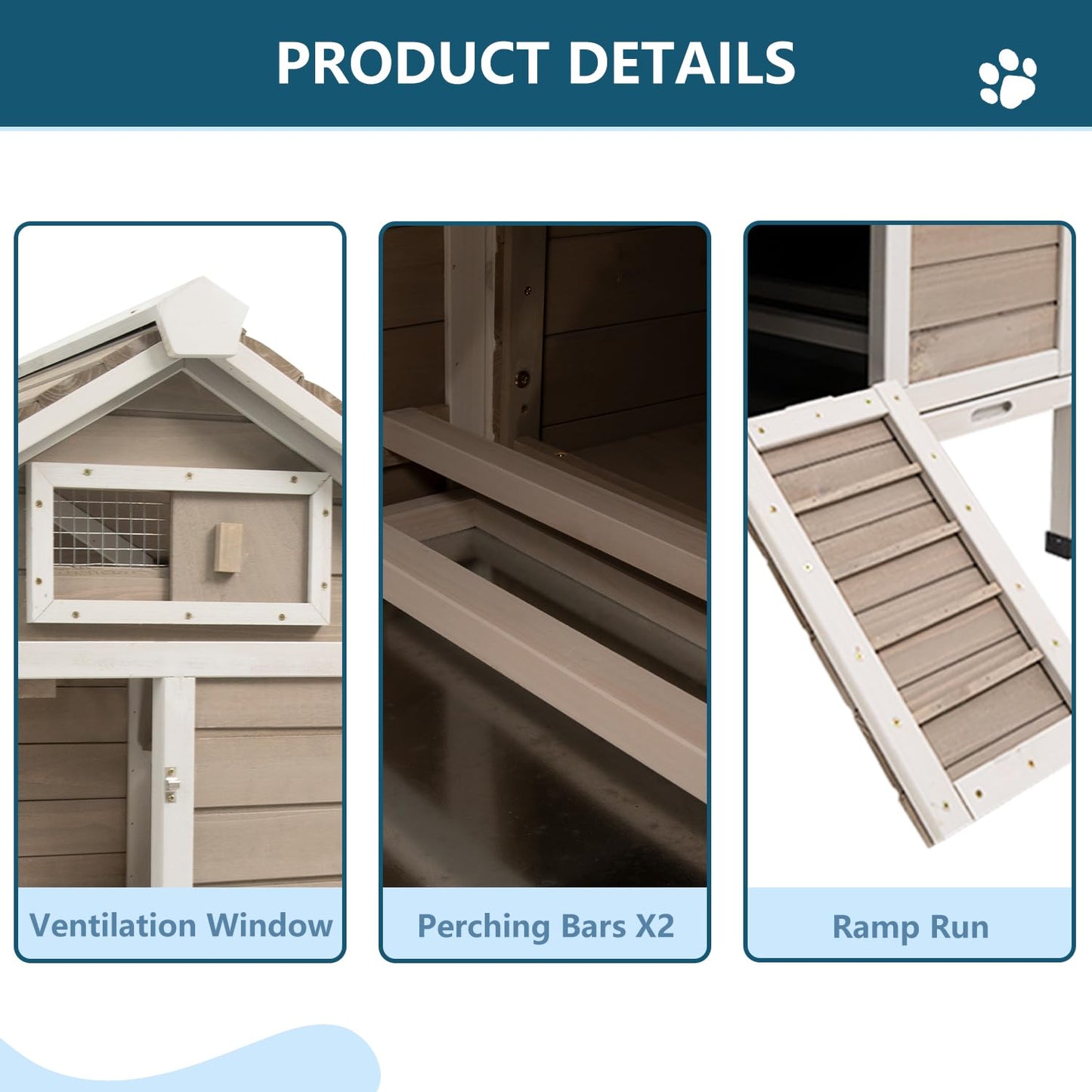 Ketive Chicken Coop Chicken House Outdoor with Removable Trays, Wooden Rabbit Hutch Poultry Cage with Nesting Box, Indoor Hen House Chicken Cage with Ramp for Garden Backyard (32"L x 23.6"W x - WoodArtSupply