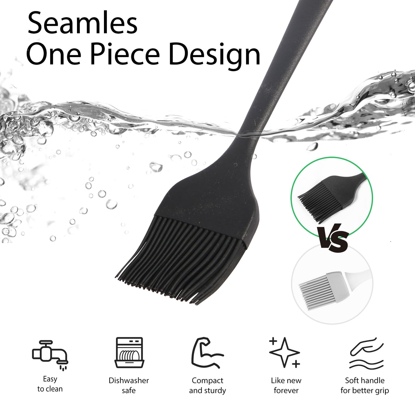 Black Silicone Basting Brush for Cooking Heat Resistant Pastry Brush for Kitchen BBQ Baking Oil and Egg Wash Durable One Piece Design BPA Free Dishwasher Safe