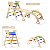 7 in 1 Montessori Pikler Triangle Set, Foldable Wooden Pickler-3 Piece Baby Climbing Gym Toddler Climbing Toys Indoor with Arch, Ramp, Ladder CMFYDAILY