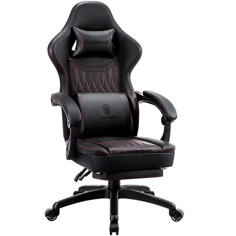 Dowinx Gaming Chair Breathable PU Leather Gamer Chair with Pocket Spring Cushion, Ergonomic Computer Chair with Massage Lumbar Support,Adjustable Swivel Task Chair with Footrest(Black) Dowinx