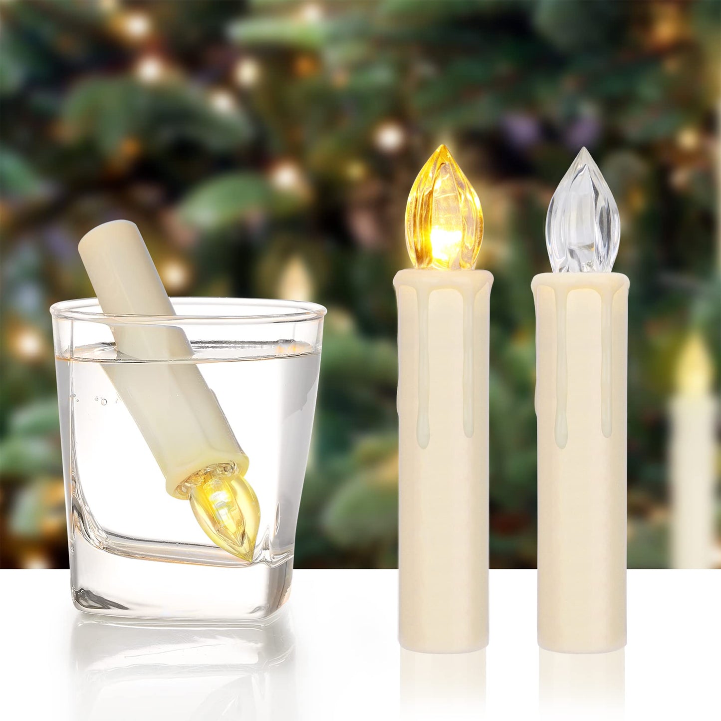 24PCS LED Flameless Taper Candles Flickering with Remote Timer, Battery Operated Waterproof Christmas Tree Candles, Warm White Window Candles Lights, Perfect for Christmas, Home Decoration (Ivory)