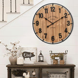 EMAX HOME Large Old Town Farmhouse Wall Clock 24 Inch Rustic Antique Wood with Metal Circle and Large Numerals Silent Battery Operated Wall Clock for Office Kitchen Bedroom Living Room EMAX HOME
