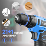 PULITUO 12V Blue Cordless Drill Set Power Drill Kit with Battery and Charger,electric drill home improvement,3/8-Inch Keyless Chuck,Built-in LED,21+1 Torque Setting small drill PULITUO