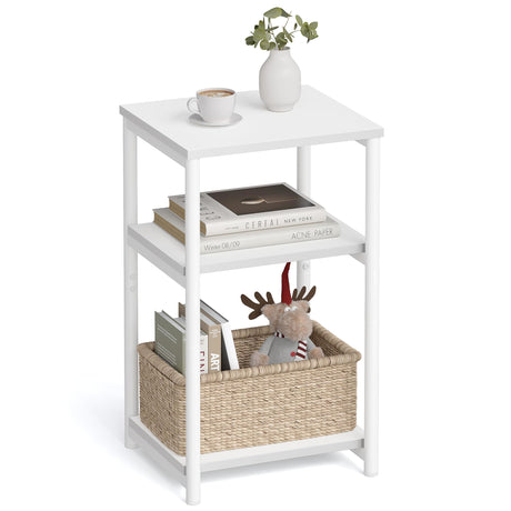 VASAGLE Side Table, Small End Table, Tall Nightstand for Living Room, Bedroom, Office, Bathroom, White ULET273W14 VASAGLE