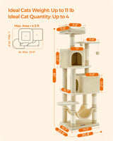 Feandrea Cat Tree, 61-Inch Cat Tower for Indoor Cats, Plush Multi-Level Cat Condo with 5 Scratching Posts, 2 Perches, 2 Caves, Hammock, 2 Pompoms, Beige UPCT192M01 Feandrea