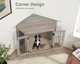 beeNbkks Furniture Dog Crate Corner, Dog Kennel Corner Wooden End Table with Cushion, Indoor Pet Crates Corner Side Table for Dogs, Wide Top Perfect for Limited Room beeNbkks