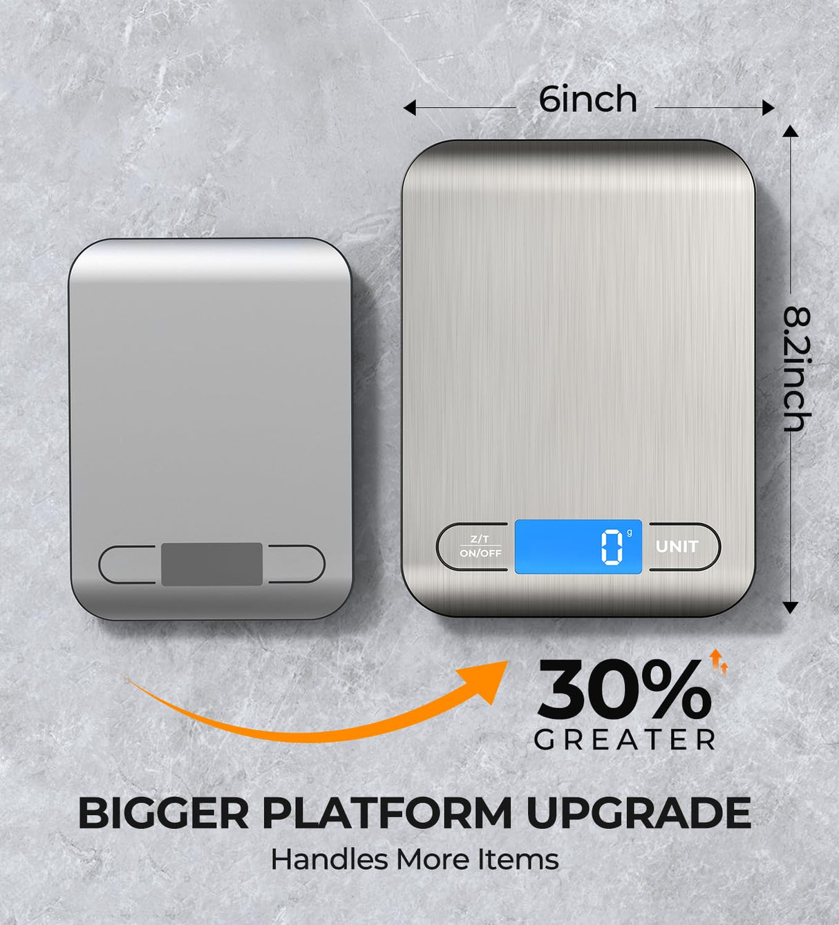 AZC Rechargeable Food Scale,33 lb Kitchen Scale, Digital Weight Grams and Ounces, 6 Units with Tare Function,8.2 x 6 x 0.7 inches AZC