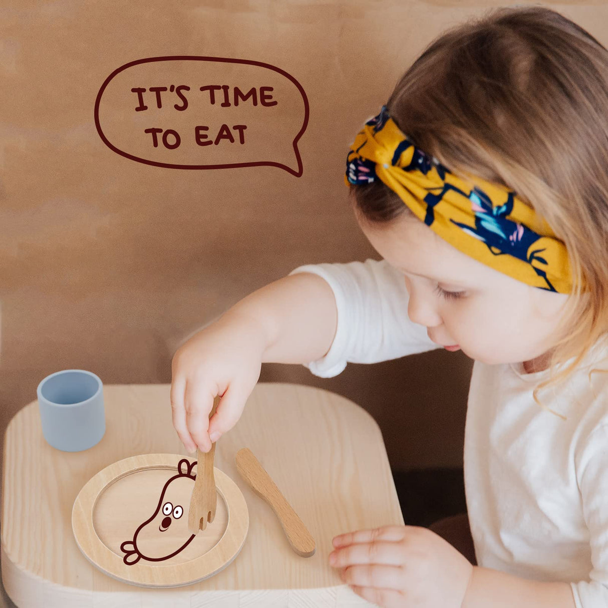 Pillowhale Wooden Toy Plates and Dishes Set,Play Kitchen Cutlery and Plate Set,21Piece Kids Kitchen Playset Accessories for Toddlers Boys Girls Ages 3+ Pillowhale