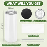 Joyclub Sublimation Tumblers 30 oz Blank Tumblers for Sublimation Skinny Bulk Double Wall Insulated Cups with Individually Gift Boxed and Shrink Wrap Films for Heat Transfer 10 Pack Joyclub