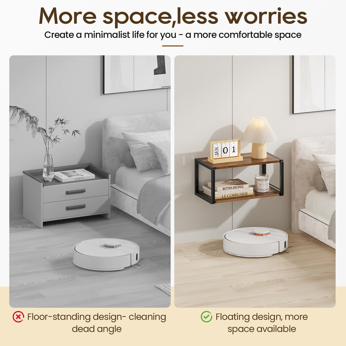 NANAGIFTREE Floating Nightstand, Wood Bedside Shelf Wall Mounted Nightstand with Heavy-Duty Frame, Floating Bedside Table for Bedroom, Bathroom, Kitchen, (Vintage Brown, 1 Pack) NANAGIFTREE