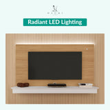 Naomi Home Deborah Floating Entertainment Center for up to 55 inch TVs, TV Wall Panel with LED Strip and Shelf, Floating TV Stand, Natural,White Naomi Home