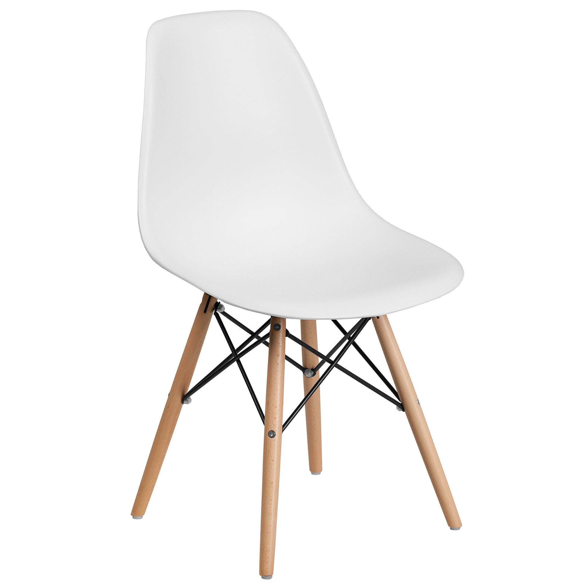 Flash Furniture Elon Series White Plastic Chair with Wooden Legs for Versatile Kitchen, Dining Room, Living Room, Library or Desk Use - WoodArtSupply