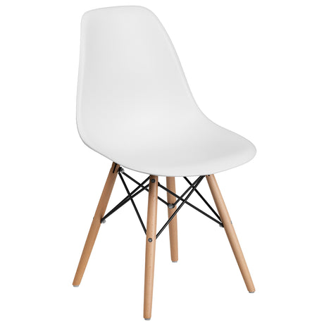 Flash Furniture Elon Series White Plastic Chair with Wooden Legs for Versatile Kitchen, Dining Room, Living Room, Library or Desk Use Flash Furniture