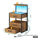 VIAGDO Led Nightstand with Charging Station, 3 Drawers Night Stands with Led Lights, Rustic Brown Bedside Tables with Storage Shelves, Modern End Side Tables for Bedroom, Office VIAGDO