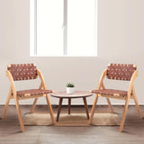 Luteren Folding Chairs Set of 2, Wooden Foldable Dining Chairs, Stackable Folding Extra Chair with Breathable Leather-Woven Design for Indoor & Outdoor, Brown Luteren