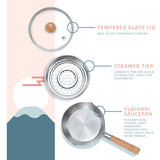 CONCORD 2 Quart Stainless Steel Yukihira Pan with Steamer. Traditional Japanese Saucepan with Wood Handle. Great for Ramen, Tempura pot, Milk, etc. Concord