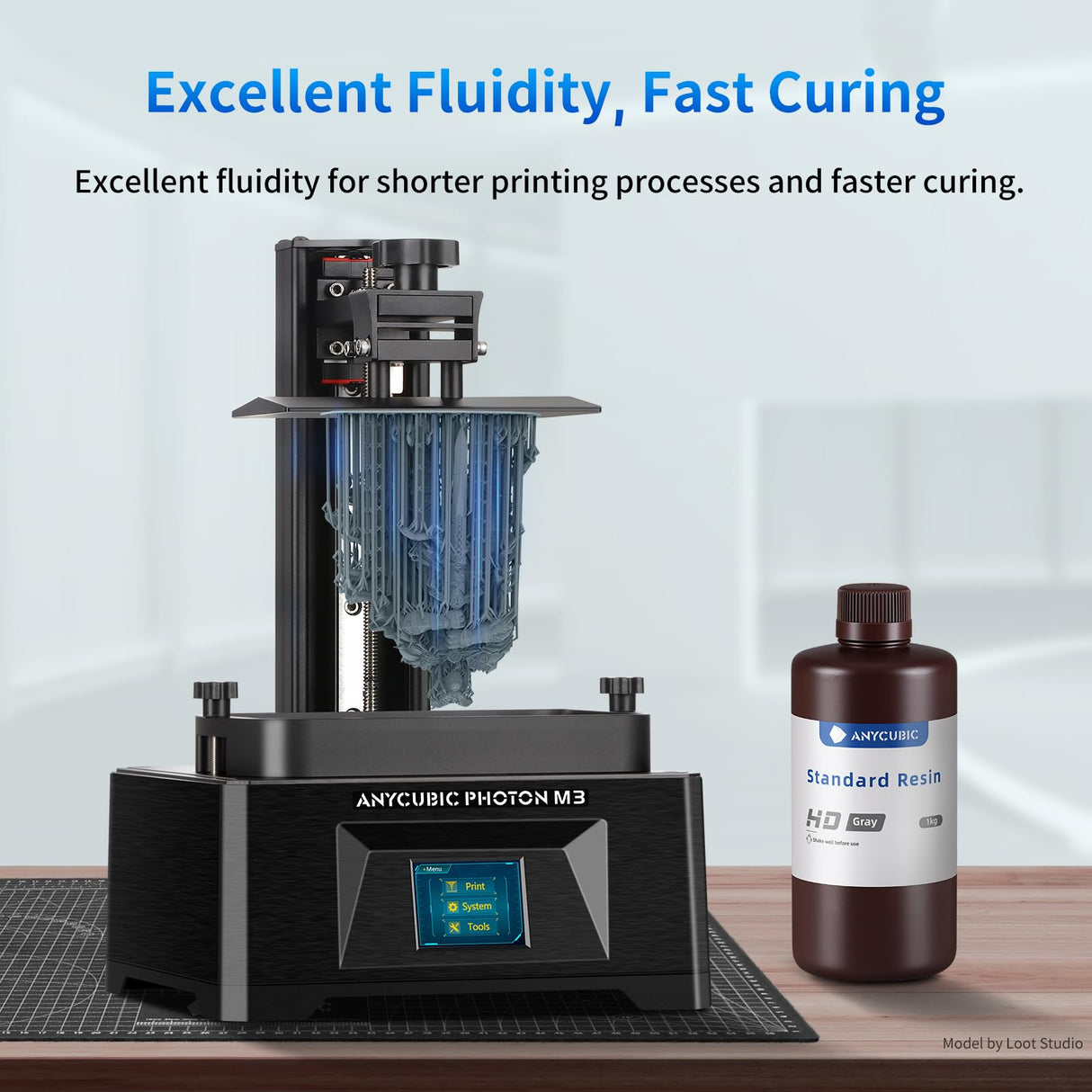 ANYCUBIC 3D Printer Resin, 405nm LCD UV-Curing 3D Resin, High Precision & Rapid Photopolymer Resin for LCD/DLP/SLA Resin 3D Printer (HD Grey, 1kg) ANYCUBIC