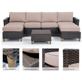 Grand patio Sofa Sets Outdoor Furniture Sets, Wicker Patio Furniture 7-Piece Sectional Sofa with Thick Olefin Cushions for Yard Garden Porch for Six (Beige Sofa Set for Six, 7 PCS) Grand patio