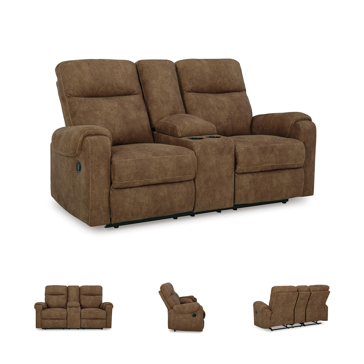Signature Design by Ashley Edenwold Contemporary Faux Leather Manual Reclining Loveseat with Console, Storage and Cup Holders, Dark Brown Signature Design by Ashley