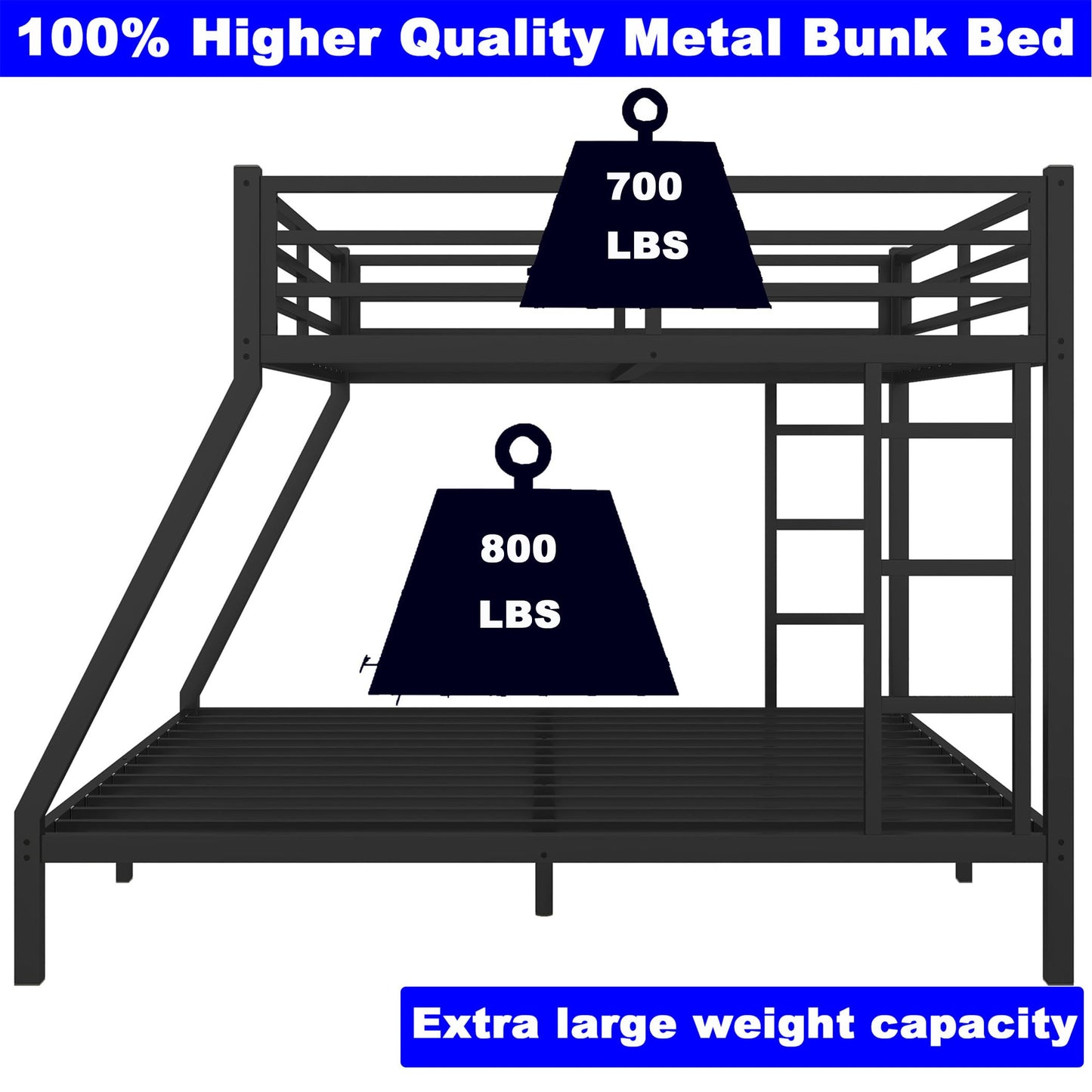 SIMPLEZC Upgraded Version Thicken Stronger Metal Queen Over King Bunk Bed, Heavy-Duty Best Bunk Bed Queen Over King Size, Bunkbed Frame for Adults with Ladders, Easy Assemble (Queen Over King)