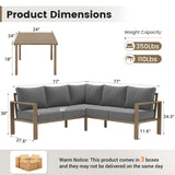 UDPATIO 6 Piece Patio Furniture Set, Faux Wood Metal Outdoor Sectional Sofa with 6" Thick Olefin Cushions, Wide Armrest & Coffee Table, L Shaped Outdoor Furniture for Garden, Backyard Dark Grey UDPATIO