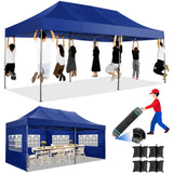 COBIZI Pop up Canopy Tent 10x20 Heavy Duty Gazebo with 6 Sidewalls, UPF 50+ All Weather Waterproof Commercial Outdoor Wedding Party Tents Canopy with Roller Bag, Dark Blue COBIZI