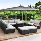 NICESOUL 10 Piece Modern Outdoor Patio Furniture Set with Firepit Natural Gas Propane Convertible, 29.3'' High Back Extra Large Size Wicker Conversation, Deep Wide Comfortable Couch for Outside, Grey NICESOUL