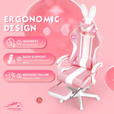 Ferghana Kawaii Pink Gaming Chair with Bunny Ears, Ergonomic Cute Gamer Chair with Footrest and Massage, Racing Reclining Leather Office Computer Game Chair 250lbs for Girls Adults Teens Kids Ferghana