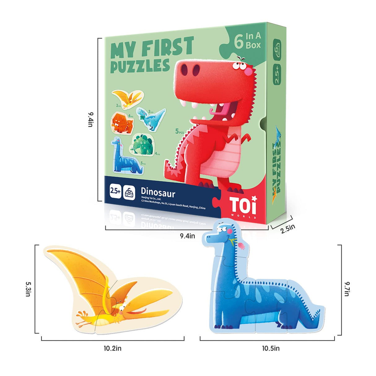 Toi 6 Packs Large Piece Toddler Jigsaw Puzzles for Kids Aged 2.5+, Animal Shaped Floor Puzzles for Beginner, Preschool Learning Game for Boys Girls, Dinosaur Toi
