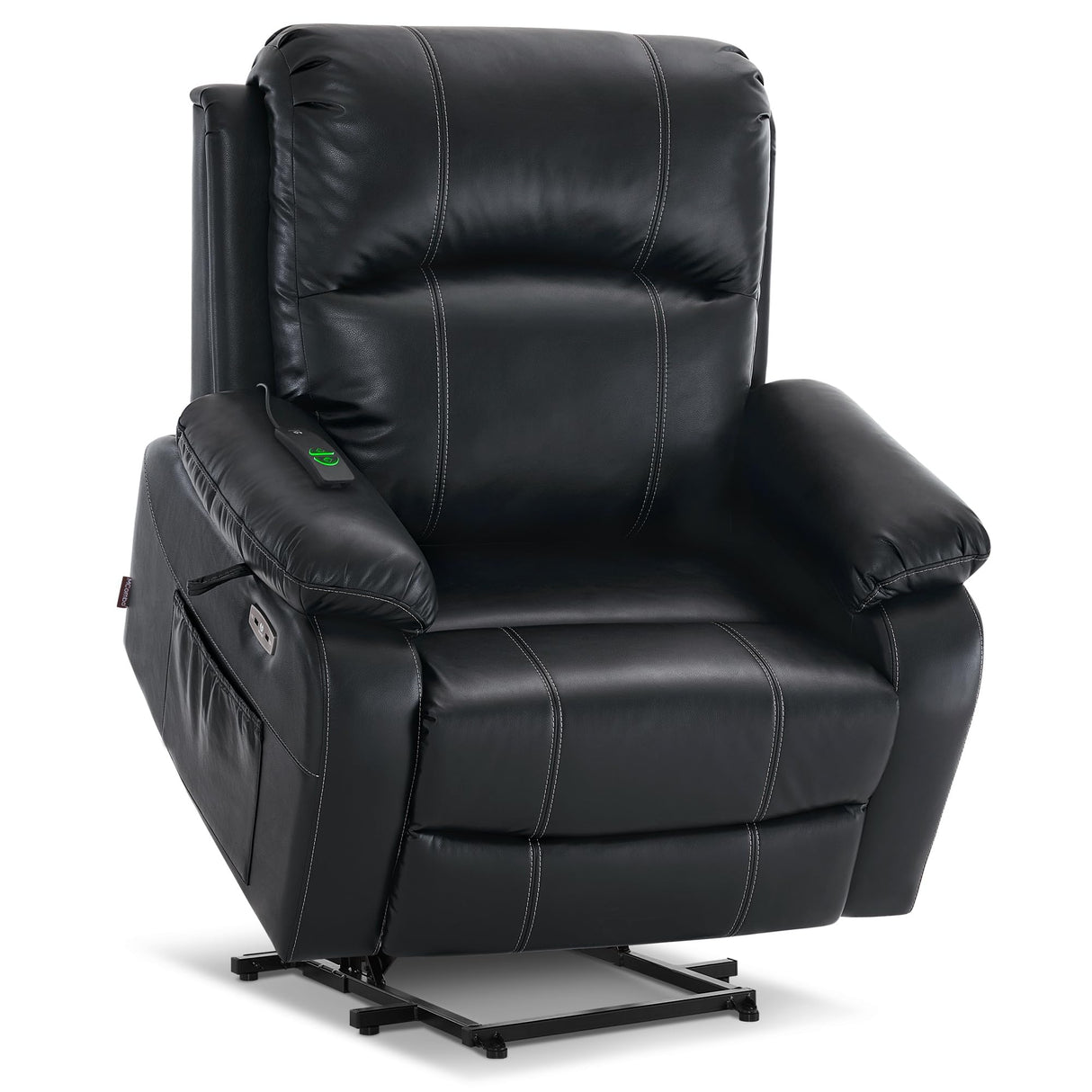 MCombo Small-Wide Power Lift Recliner Chair with Massage and Heat for Petite Elderly People, 3 Positions, 2 Side Pockets, USB Ports, Faux Leather R7410 (Black, Small-Wide) MCombo