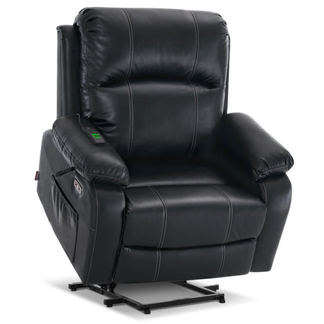MCombo Small-Wide Power Lift Recliner Chair with Massage and Heat for Petite Elderly People, 3 Positions, 2 Side Pockets, USB Ports, Faux Leather R7410 (Black, Small-Wide) MCombo