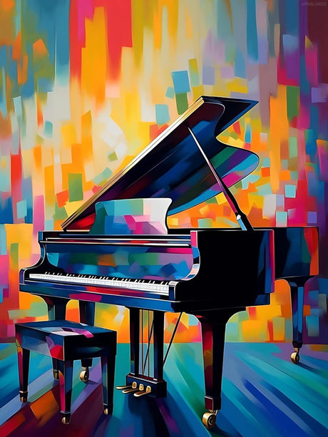 Abstract Grand Piano Diamond Painting Kit for Adults DIY Diamond Painting Art Kit Round Full Gems Craft Colorful Graffiti Music Art Diamond Painting for Home Wall Decor 12x16inch UPABLUNSO